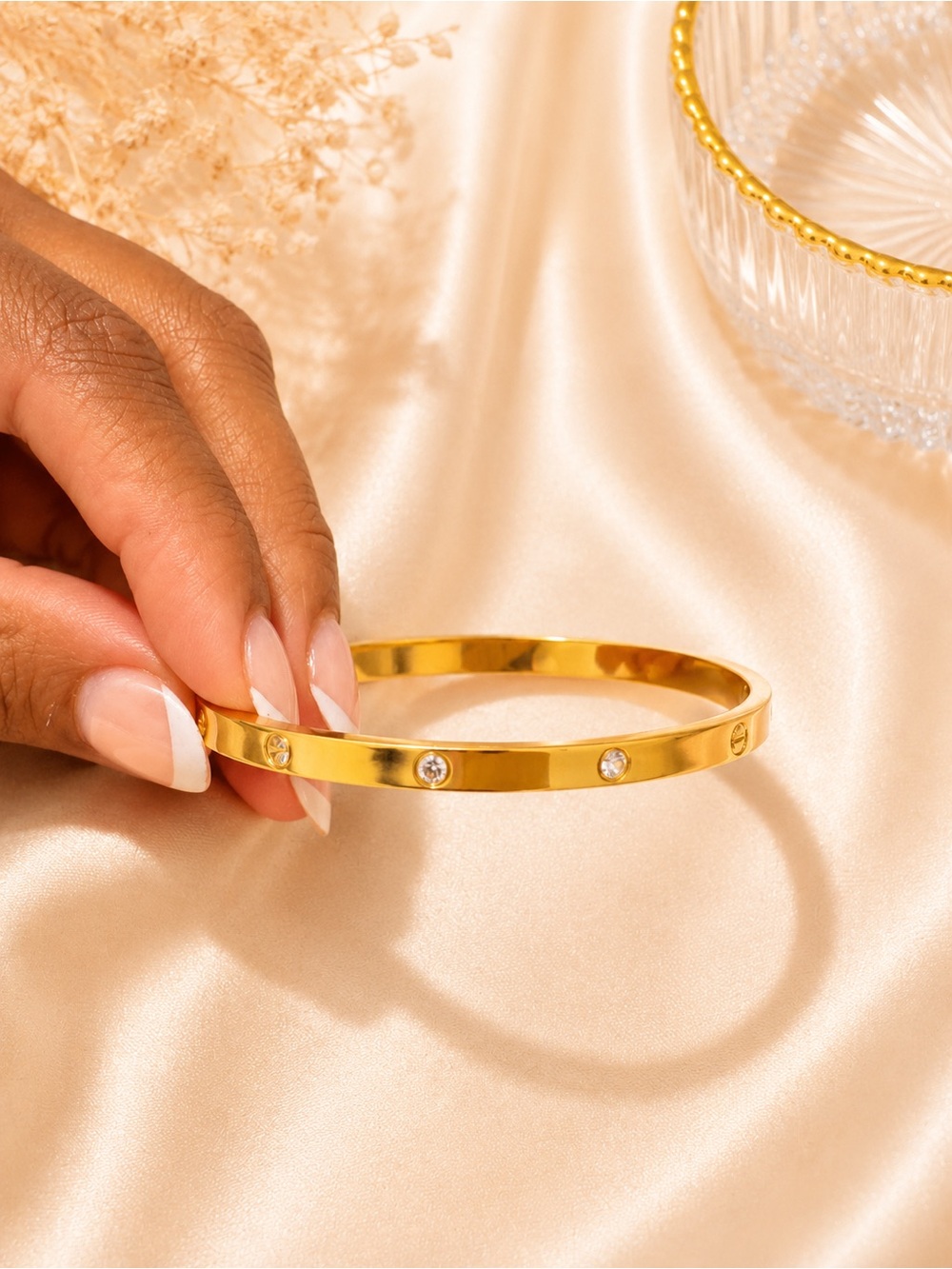 Gold CZ Accent Bangle Bracelet - Women Jewelry